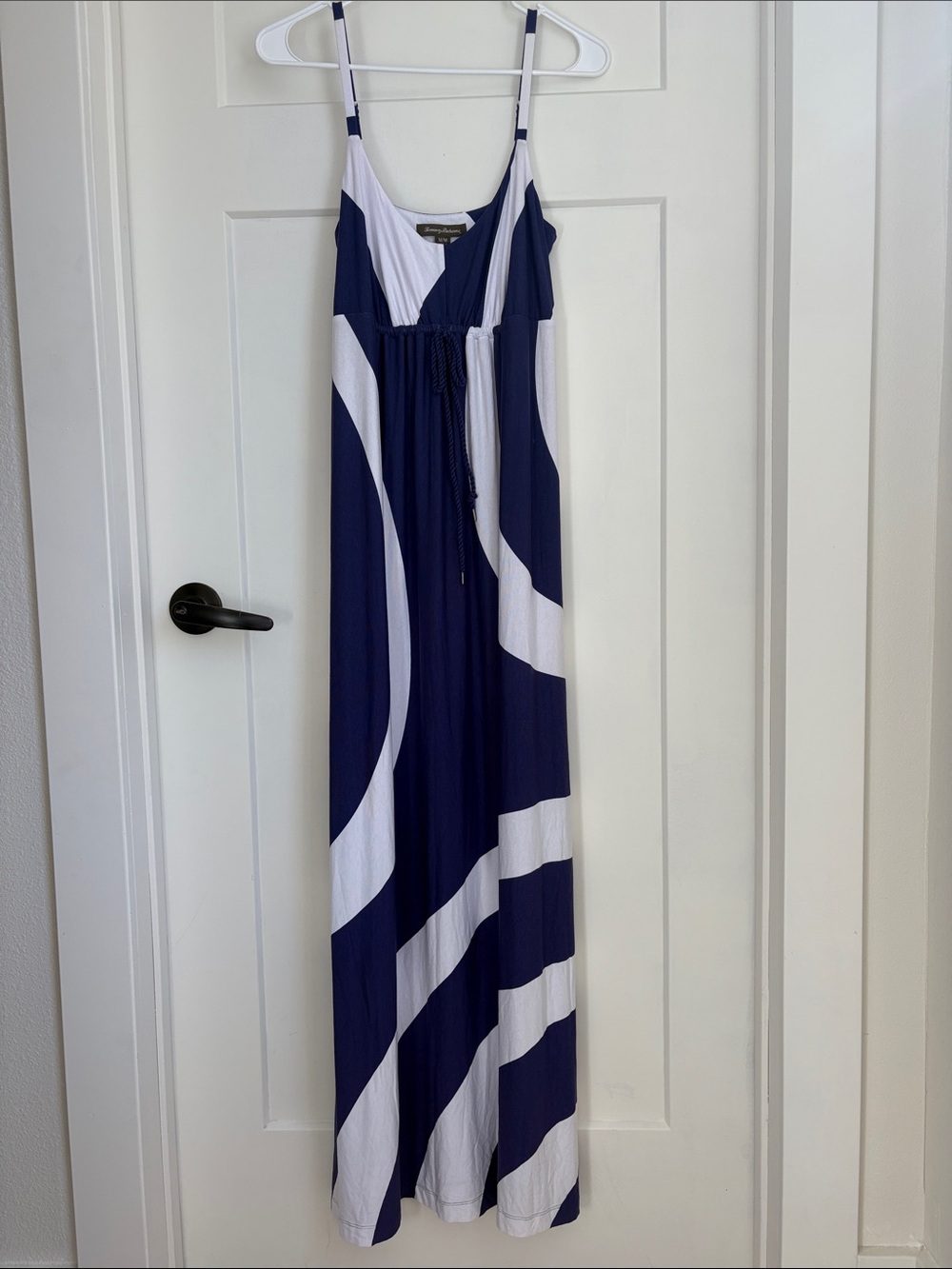 Tommy Bahama Navy and White Striped Maxi Dress with Drawstring Waist